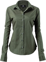 Cargar imagen en el visor de la galería, Womens Button Down Shirts - Long Sleeve Business Casual Blouses Army Green
