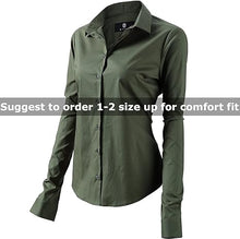 Cargar imagen en el visor de la galería, Womens Button Down Shirts - Long Sleeve Business Casual Blouses Army Green
