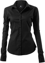 Load image into Gallery viewer, Womens Button Down Shirts - Long Sleeve Business Casual Blouses Black
