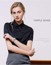 画像をギャラリービューアに読み込む, Womens Button Down Shirts - Short Sleeve Business Casual Blouses Black
