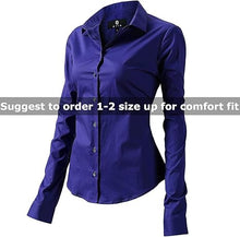 Load image into Gallery viewer, Womens Button Down Shirts - Long Sleeve Business Casual Blouses Blue
