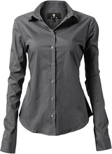 画像をギャラリービューアに読み込む, Womens Button Down Shirts - Long Sleeve Business Casual Blouses Gray
