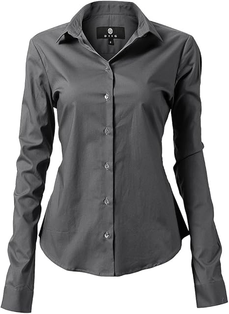 Womens Button Down Shirts - Long Sleeve Business Casual Blouses Gray