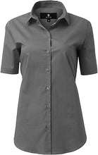 Cargar imagen en el visor de la galería, Womens Button Down Shirts - Short Sleeve Business Casual Blouses Gray
