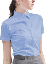 Load image into Gallery viewer, Womens Button Down Shirts - Short Sleeve Business Casual Blouses Light Blue
