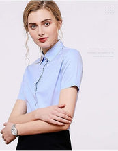 Load image into Gallery viewer, Womens Button Down Shirts - Short Sleeve Business Casual Blouses Light Blue
