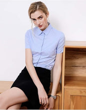 Load image into Gallery viewer, Womens Button Down Shirts - Short Sleeve Business Casual Blouses Light Blue
