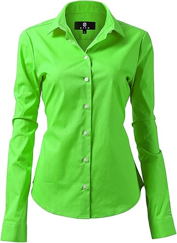 Womens Button Down Shirts - Long Sleeve Business Casual Blouses Light Green