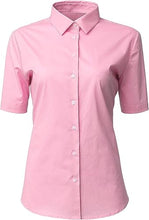 Load image into Gallery viewer, Womens Button Down Shirts - Short Sleeve Business Casual Blouses Pink
