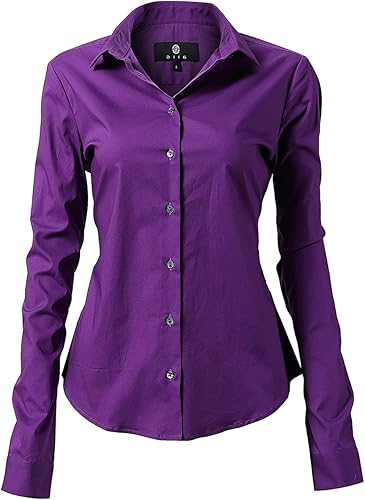 Womens Button Down Shirts - Long Sleeve Business Casual Blouses Purple