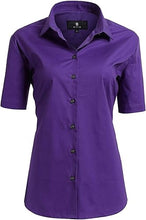 Load image into Gallery viewer, Womens Button Down Shirts - Short Sleeve Business Casual Blouses Purple
