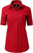 Charger l&#39;image dans la galerie, Womens Button Down Shirts - Short Sleeve Business Casual Blouses Red
