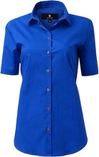 Cargar imagen en el visor de la galería, Womens Button Down Shirts - Short Sleeve Business Casual Blouses Royal Blue
