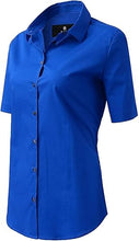 Cargar imagen en el visor de la galería, Womens Button Down Shirts - Short Sleeve Business Casual Blouses Royal Blue
