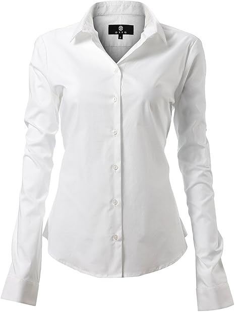 Womens Button Down Shirts - Long Sleeve Business Casual Blouses White